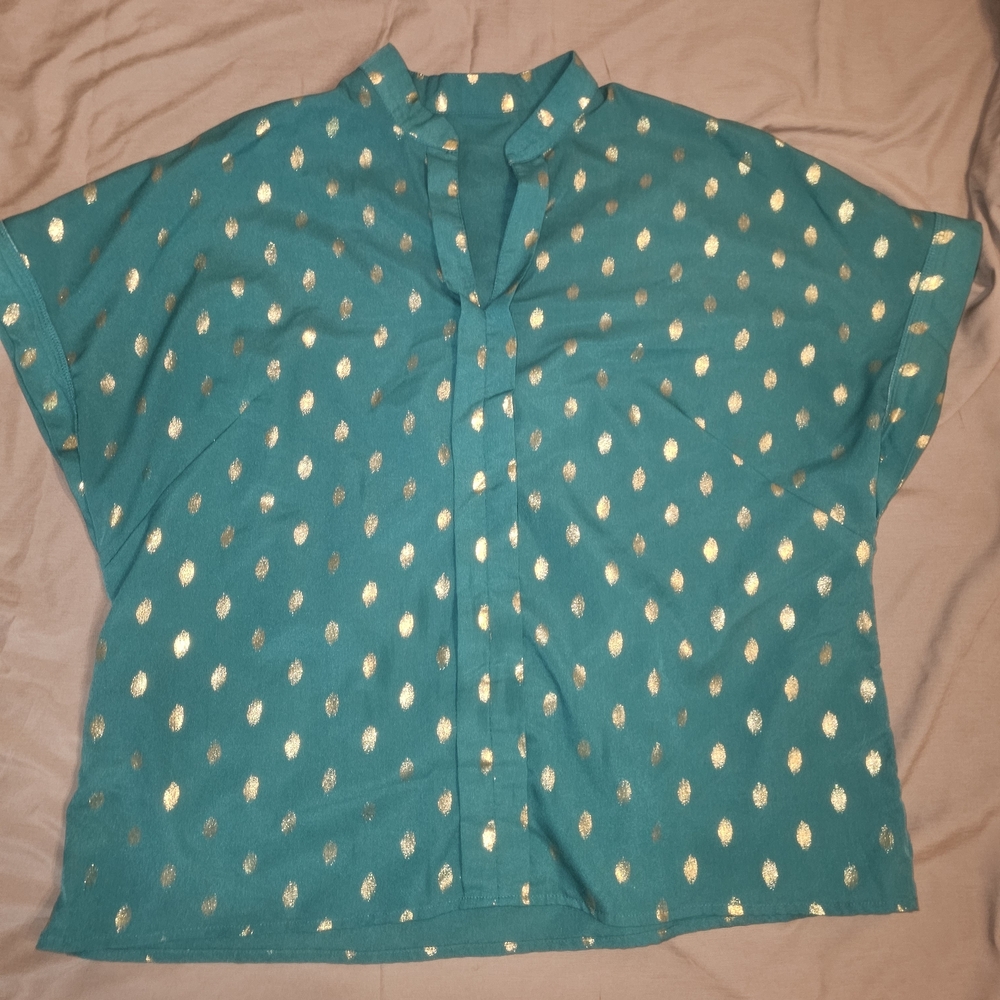 Shein Green With Gold Accents Shirt